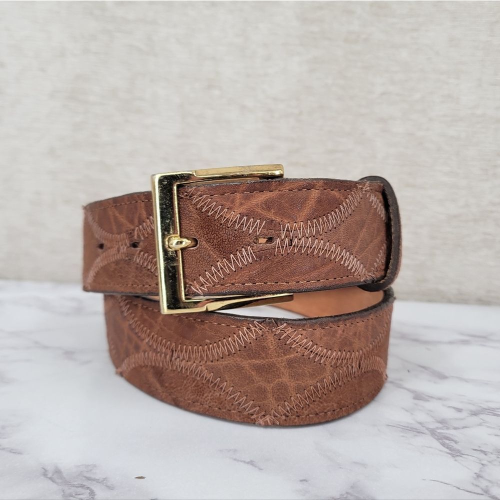 Justin Boots Vintage Elephant Skin Brown Leather Patchwork Belt Rare Exotic